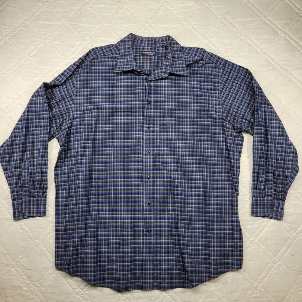 Roundtree‎ & Yorke blue/brown plaid long sleeve dress shirt size 3XLT